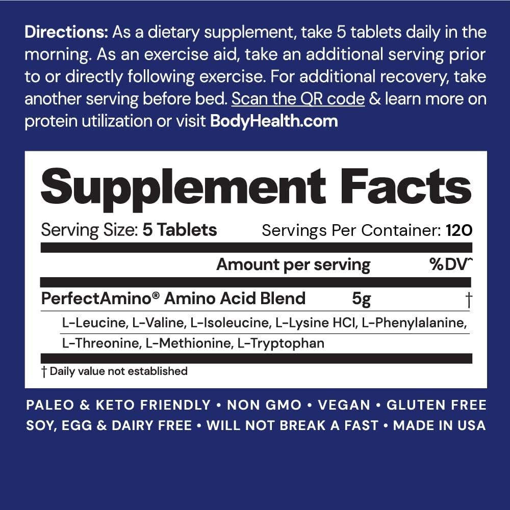 BodyHealth Perfect Amino (Coated), 60 Servings, 300 Tablets, NEW