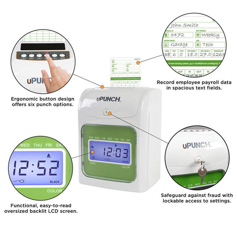 uPunch Starter Time Clock Bundle with 100-Cards, 1 Ribbon & 2 Keys (HN1500)