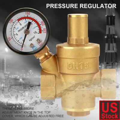 DN15 Brass   1/2'' Water Pressure Regulator Reducer With Gauge Meter