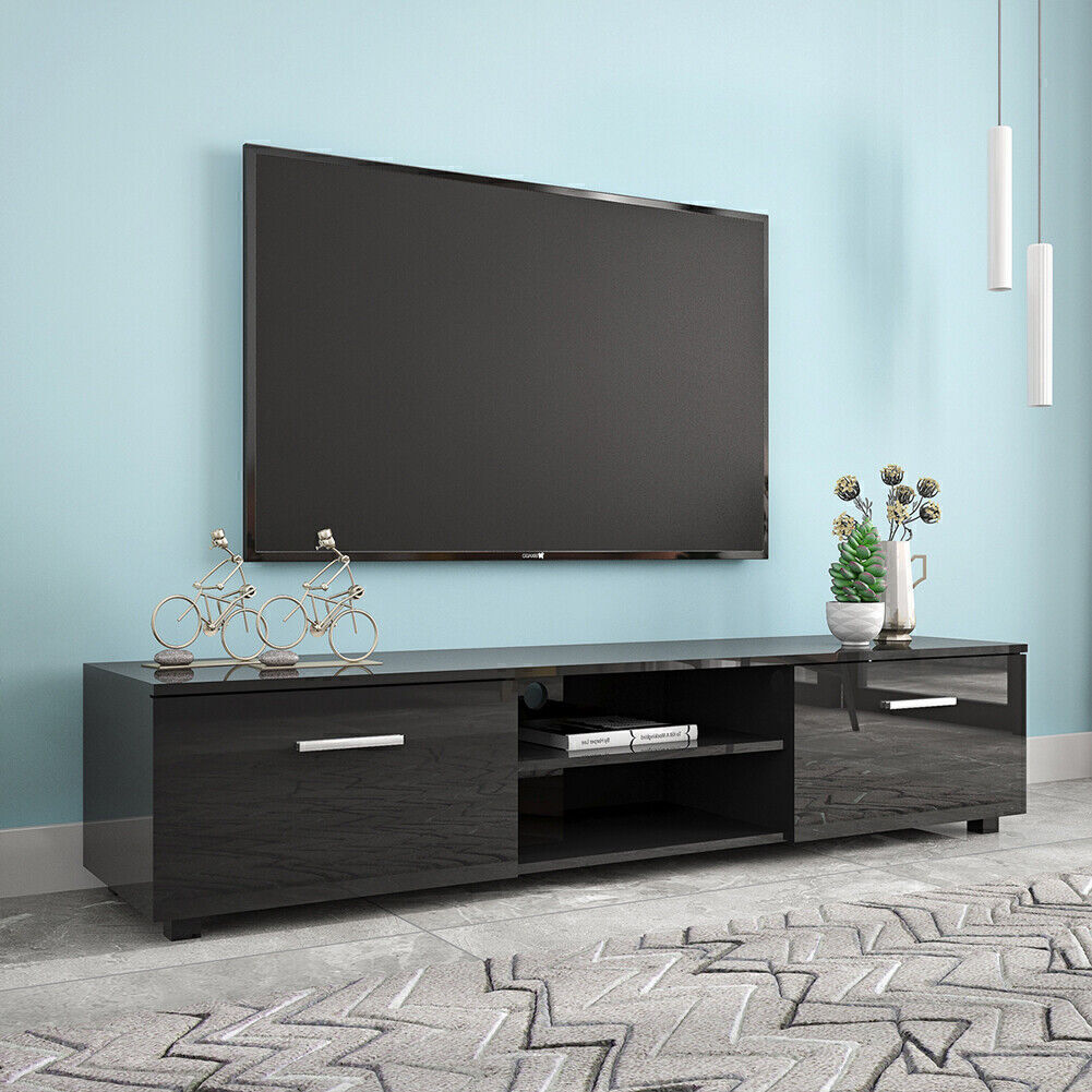 Modern TV Stand For 65 -70 Inch TV Stands With 2 Storage Cabinet Open Shelves US