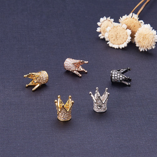 NBEADS 5 Pcs Cubic Zirconia Crown Beads, Mixed Color Brass Micro Pave Crown for