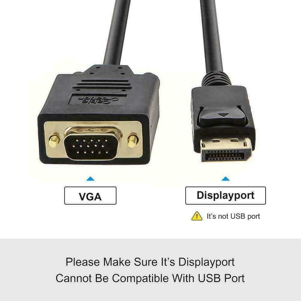 Display Port to VGA Cable Adapter Converter Video HDTV PC Monitor Desktop Laptop