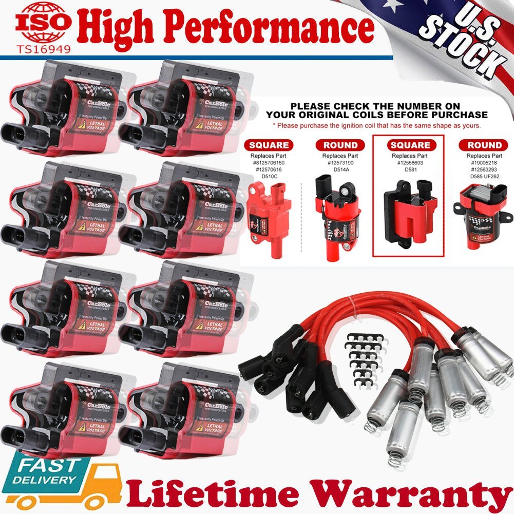 J&G shop 5番 8 Square LS3 Ignition Coil Pack W/Spark Plug Wire For Chevy