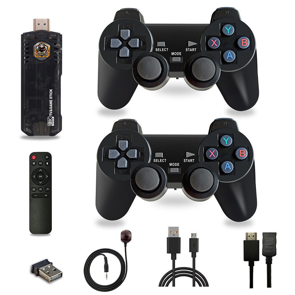 8K HD Android TV Game Stick Box 64G 10000+ Games Console w/2*Wireless Controller