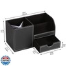 KINGFOM Desk Organizer Office Supplies Caddy Pu Leather Multi-function Storage Box Pen/Pencil,Cell phone, Business Name Cards Remote Control Holder with Small Drawer Black