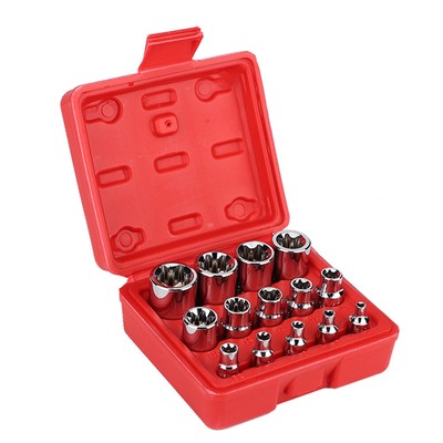14Pcs E-Type Torx Star Bit Socket Set E4-E24 1/4 3/8 1/2 Drive Repair