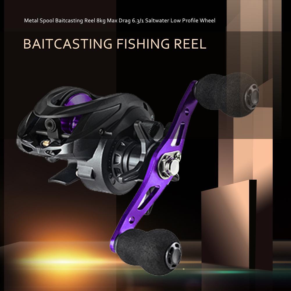 High Speed Gear Ratio Saltwater Baitcasting Reel 8kg Max Drag Low Profile Metal