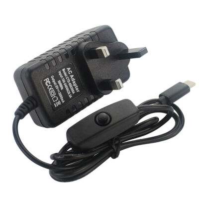 Raspberry Pi 4 400 Power Supply Adapter USB-C with Switch Cable US UK EU AU Plug