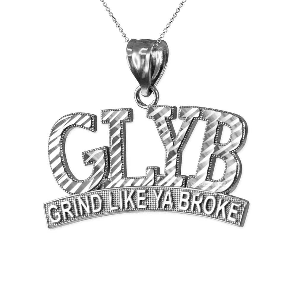 Pre-owned La Blingz White Gold Glyb Grind Like Ya Broke Dc Pendant Necklace