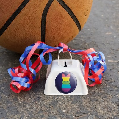 Rainbow Striped Bunny Peep White Metal Cowbell Cow Bell Instrument