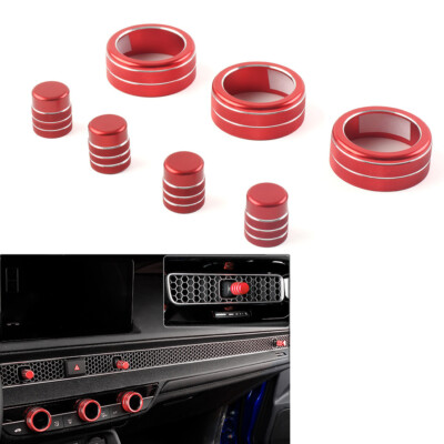 7x Switch Knob Ring Cover Trim For Honda Civic 11th 2022+ For CRV 2023-2024 Red