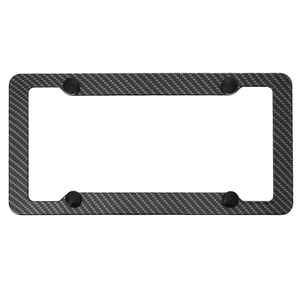 2X Universal Black Carbon Fiber Style License Plate Frames for Front Rear Tag