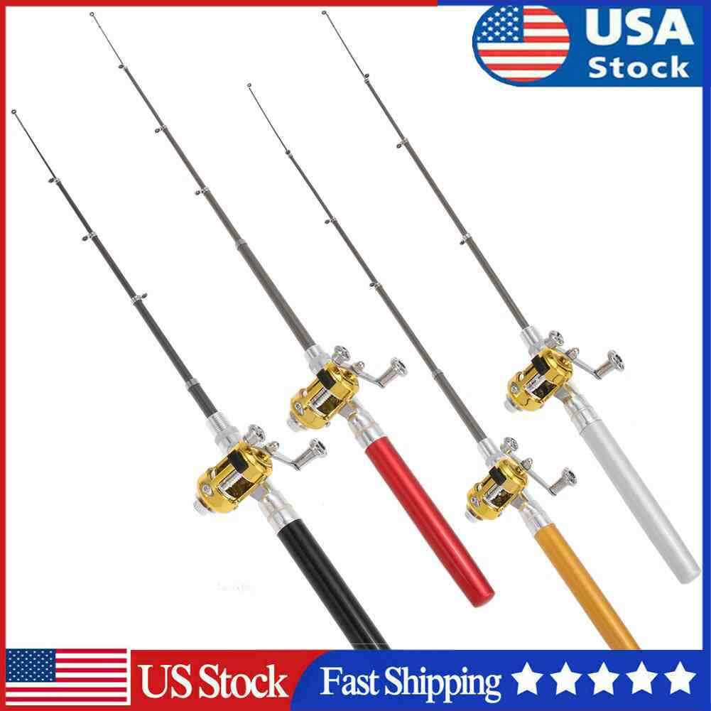 Mini Portable Pocket Fish Pen Aluminum Alloy Fishing Rod Pole Reel Combos AU US