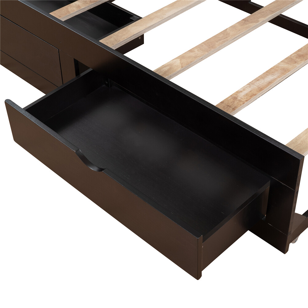 Daybed w/Trundle&Drawers Extendable Sofa Bed Twin To King Size Bed Frame Espress