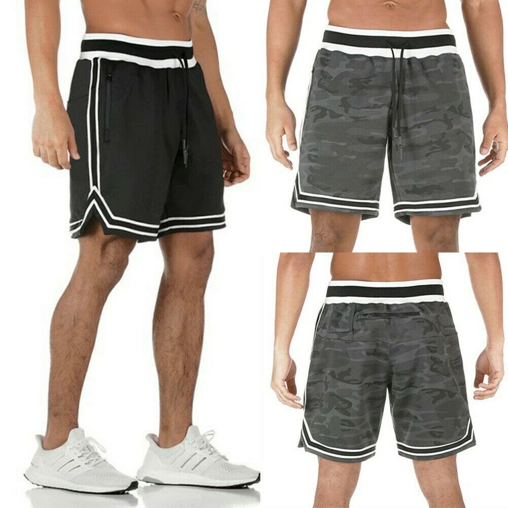 Herren Netz Fitness Shorts SPORTS Laufen Basketball Hose Reißverschlusstasche