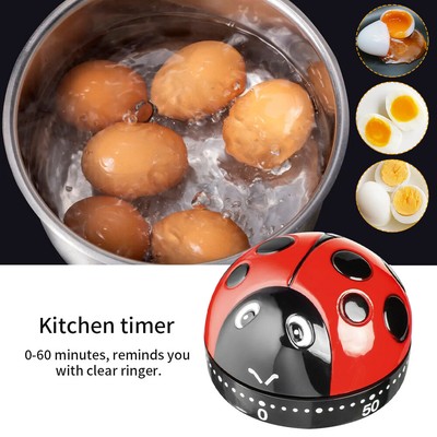 Cooking Mechanical Work Ladybug Shape Clear Scale ABS Kitchen Timer 60 Minutes