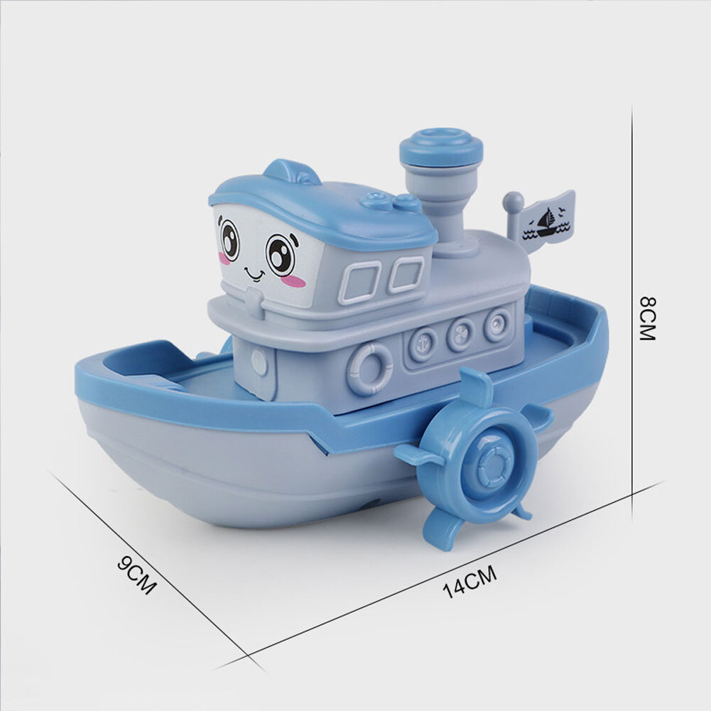 Baby Bath Toy Cartoon Ship Wind Up Clockwork Water Bathtub Toy (Light Blue)