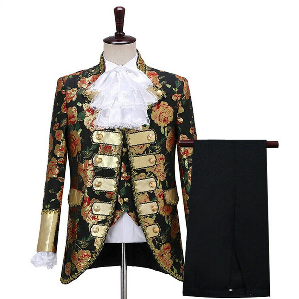 Mens 3 Piece Suit Brocade Embroidered Jacket Vest Trousers Prom Party Show
