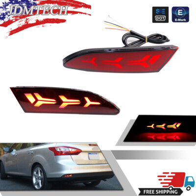 LED Rear Bumper Reflector Tail Brake Signal Lights For 2012 2013 2014 Ford Focus