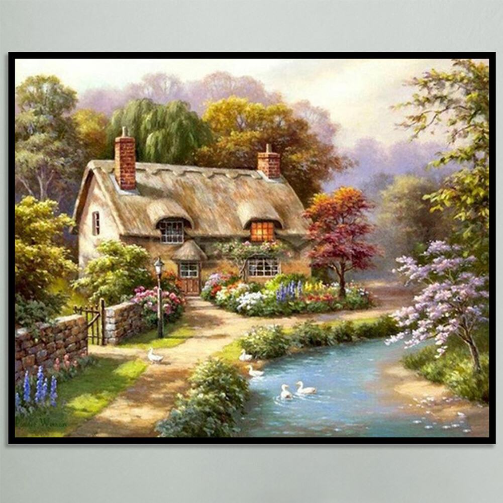 Full Cross Stitch Cotton 11CT Printed Country House Handmade Art Craft Kit