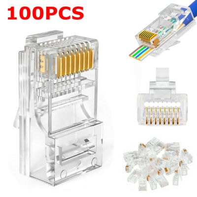 CAT6 CAT5 RJ45 Pass Through Network Cable Modular Plug Connector Open End 8P8C