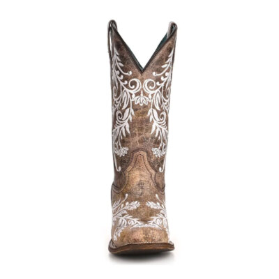 Pre-owned Corral Women's Glow Collection Brown/white Embroidery Western Boots (a4063)