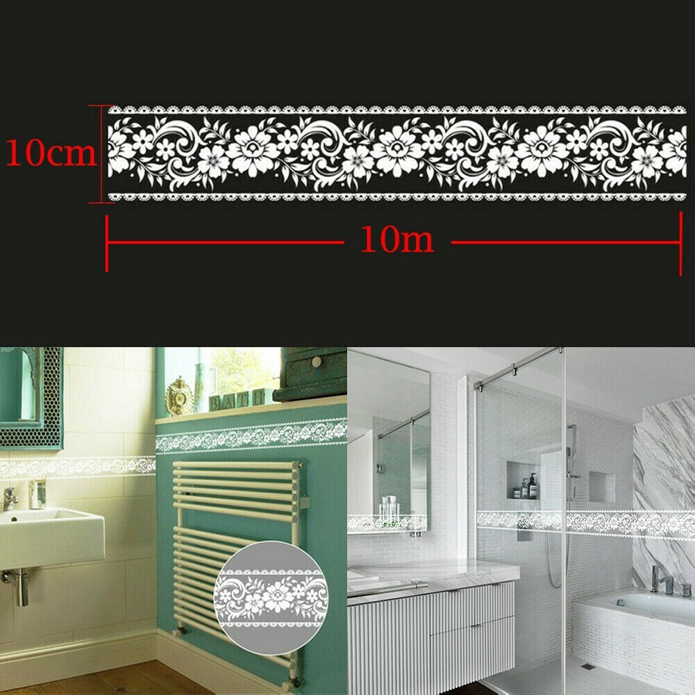 10m Glas Fenster Tür Aufkleber Sockelleiste Bordüre Tapete Blumen Selbstklebend