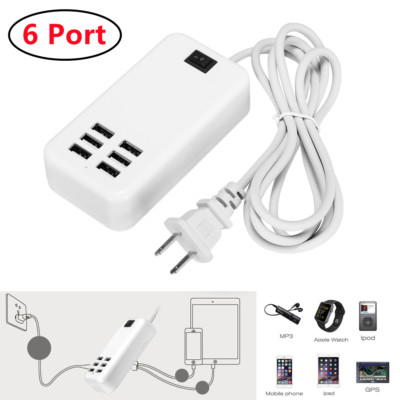 6 Port USB Hub Fast Desktop Wall Charger Station AC Power Supply Adapter US Plug