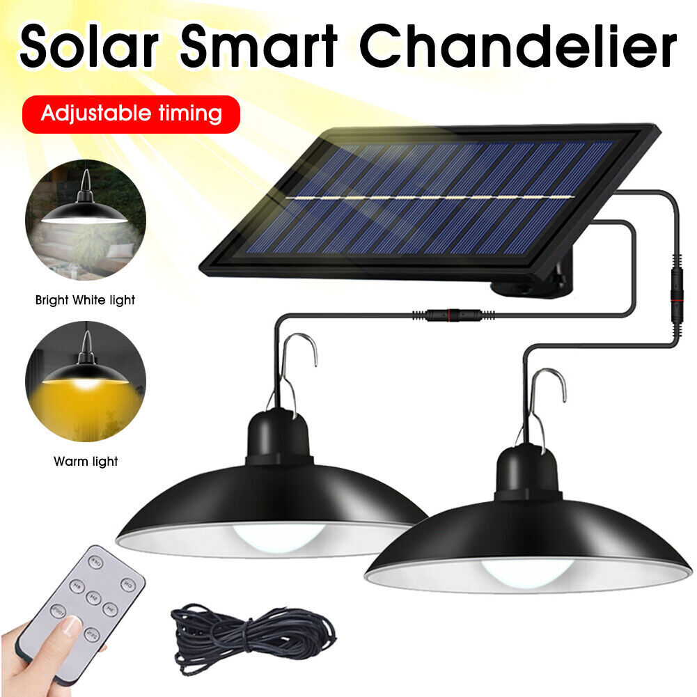 Solar Panel Shed Lights Indoor Outdoor LED Barn Pendant Garage Garden Lamp US