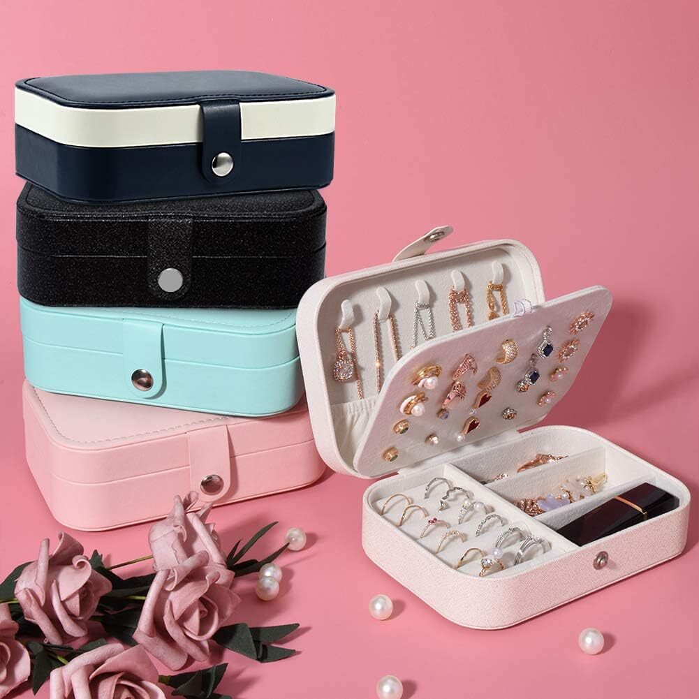 Double Layer Jewelry Box Organizer Case Rings Earrings Necklace Storage Portable