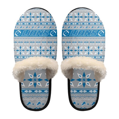 Detroit Lions Fuzzy Slippers Winter Warm Anti-slip Bedroom House Shoes