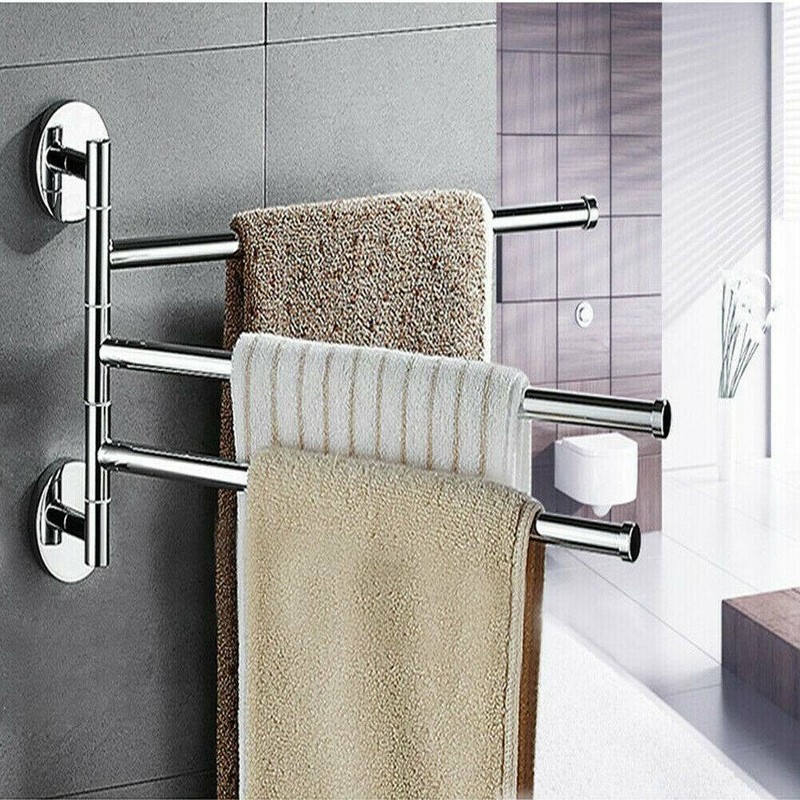 Rack 3 Arm Swing Rod Wall Mount Towel Rack Stainless Steel