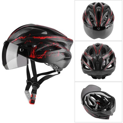 Mountainbike Fahrradhelm Schutzhelm Helm Rennrad MTB mit Schutzbrille 360 Rot