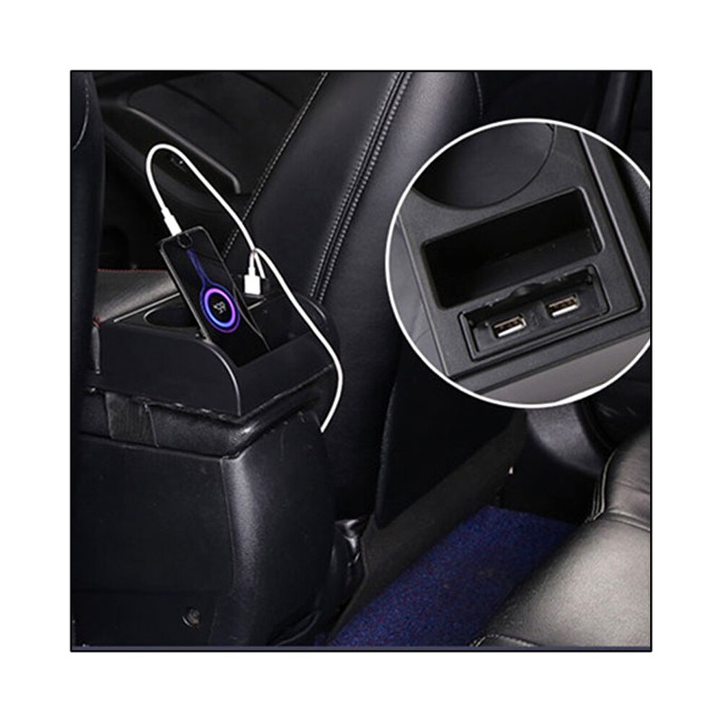Universal Car Armrest Lid Cover Center Console Storage USB Cup-Holder Organizer