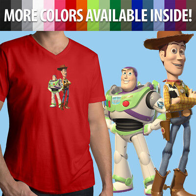 Toy Story Buzz Lightyear Sheriff Woody Best Friends Cool Mens Tee V-Neck