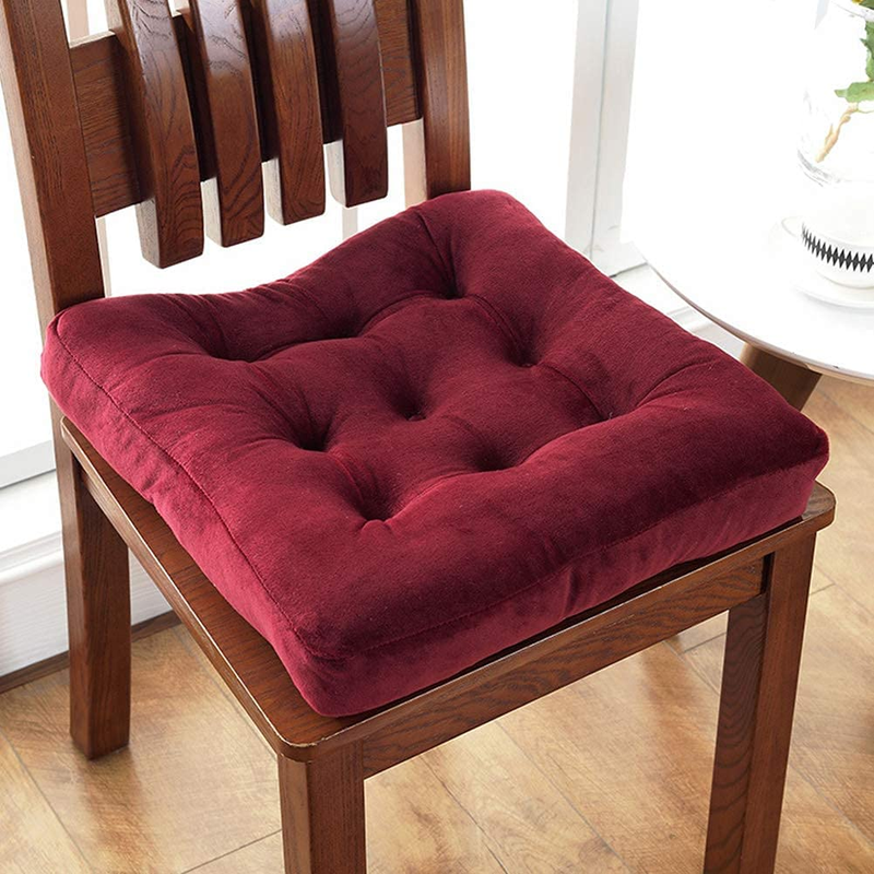 Velvet Solid Chair Pad Super Soft Thick Washable Square Seat Cushion for Kitchen
