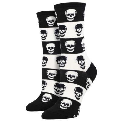 Smith Women's Crew Socks Black And White Skulls Novelty Footwear
