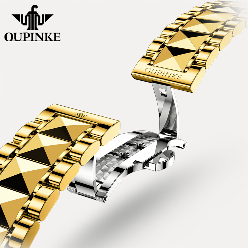 Pre-owned Oupinke Original  Men Watch Skeleton Automatic Mechanical Luxury Waterproof In Gold