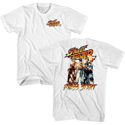 Street Fighter Press Start Men's T Shirt Guile Cammy Ryu Chun-Li Ken Characters