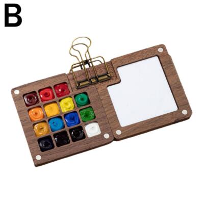 Portable Mini Walnut Watercolor Paint Box 8 Colors Tiny Palette Sketchbook Set
