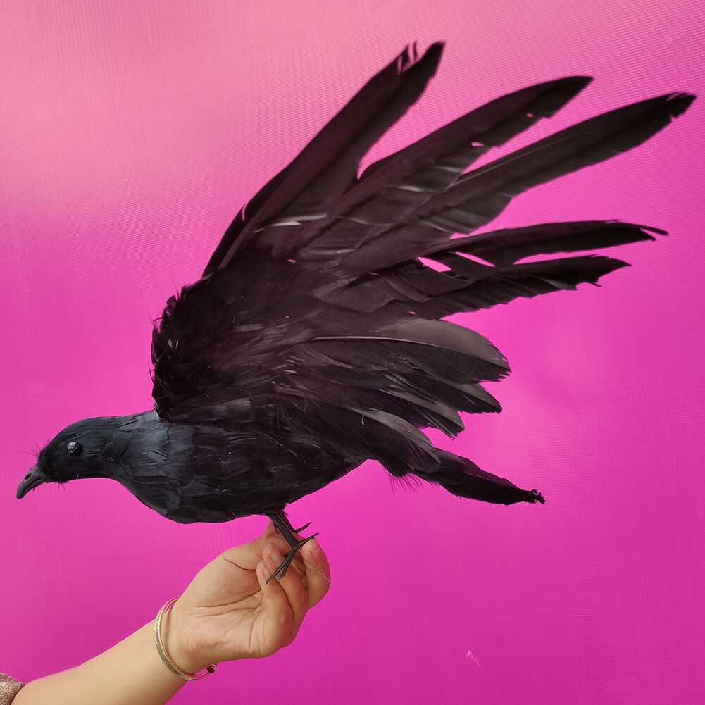 Fake Crows Extra Large Black Feathered Crow Halloween Decorations Birds