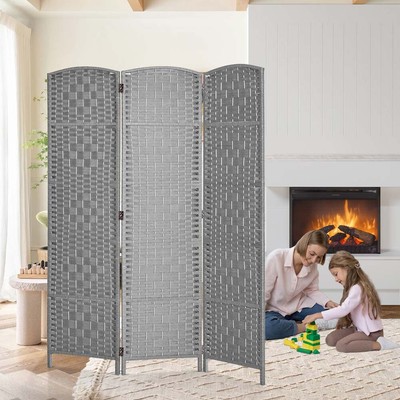 3 Panels Weave Fiber Room Dividers Folding Screens Partition Wall Hand Crafted