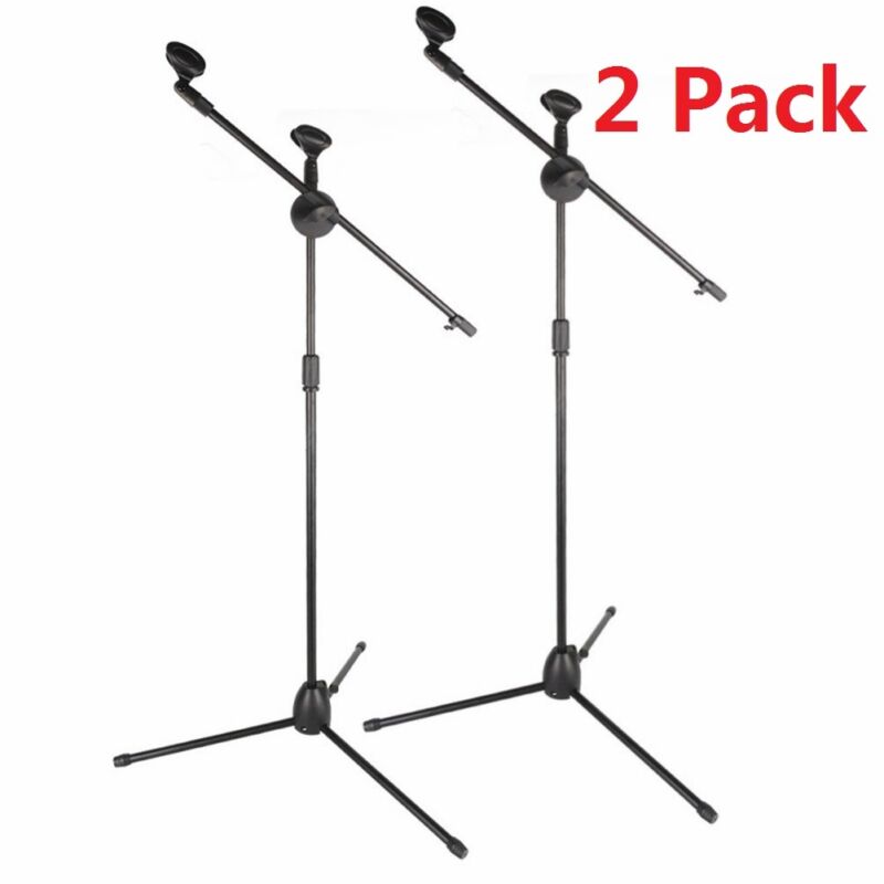 2 Pack Microphone Boom Telescoping Stand Tripod Holder Mic Clip Arm Studio Stage