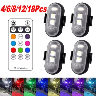 RGB LED Strobe Light 8 Colors Wireless Remote Control For Motorcycle Flash Lamps