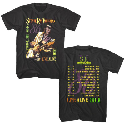 Stevie Ray Vaughan & Double Trouble LIVE ALIVE Tour 1986 Men's T Shirt Rock Band