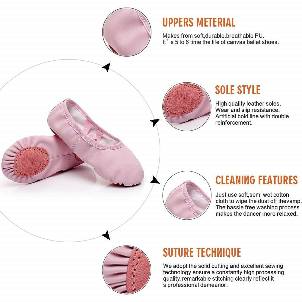 Nexete Leather Ballet Dance Shoes Slippers Split-Sole Pull on Shoes For Girl Boy