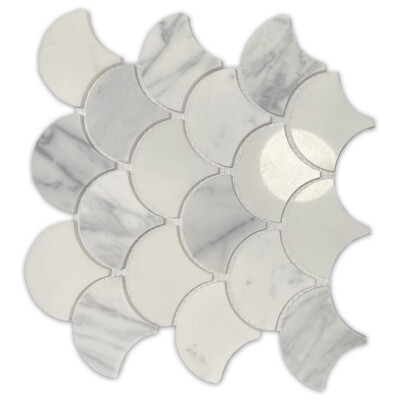 L993XP Fish Scale Statuary Statuario White Marble Fan Mosaic Tile Polished