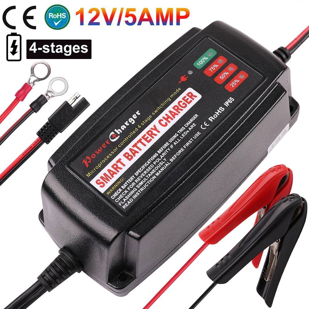 12v 5 Amp Automatic Battery Charger / Maintainer For Agm Gel Vrla Sla Wet