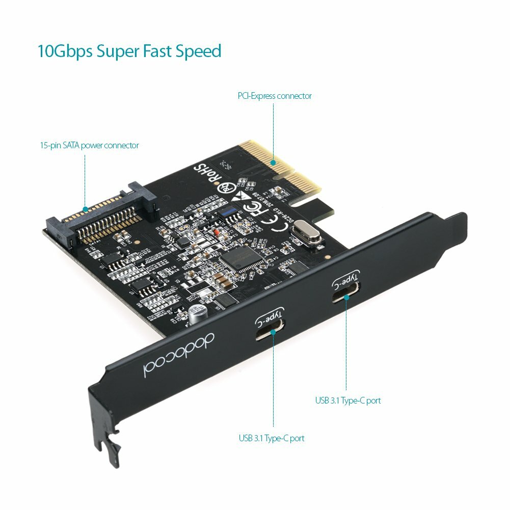 dodocool PCI-Express Card with Dual Type-C Ports 15-Pin Connector SuperSpeed Gen
