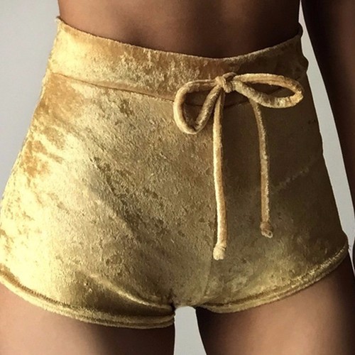 Womens Crushed Velvet High Waist Boxers Drawstring Runner Shorts Hot Pants 2019